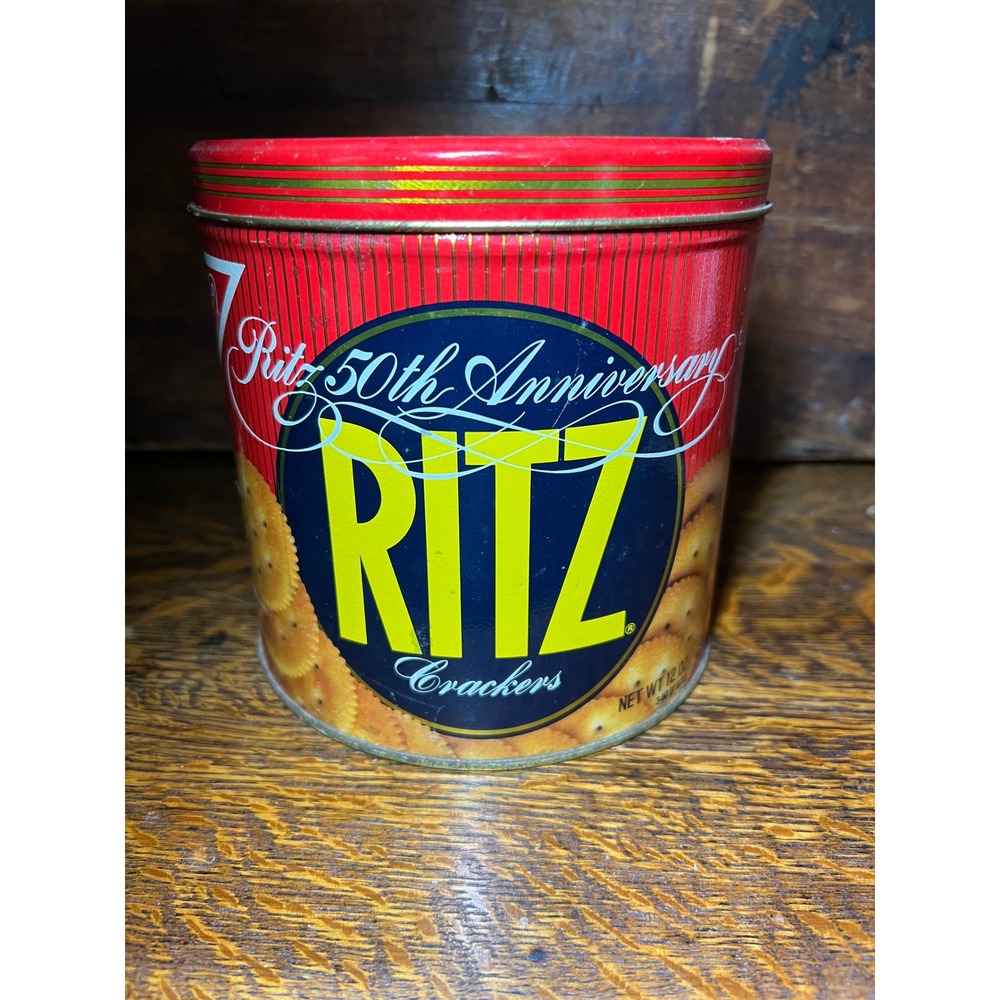 Vintage 1984 Ritz Crackers 50th Anniversary Tin Nabisco Red Gold Collectible 6in